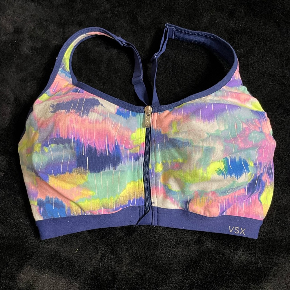 VSX Multicolor Front-Zip Sports Bra in Navy Trim
